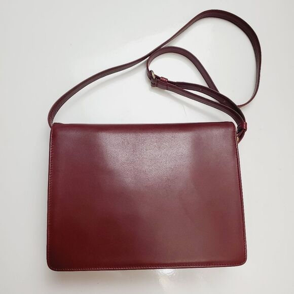 Cartier Bordeaux Shoulder Bag Double Flap Leather - Picture 2 of 16
